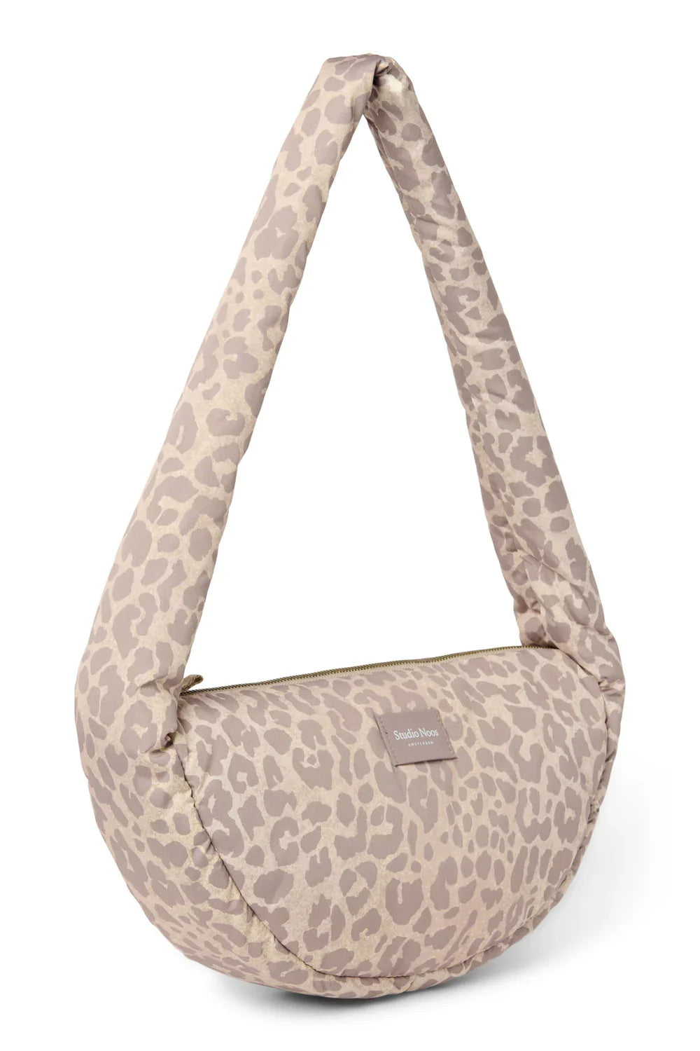 Beige luipaardprint gewatteerde mini-schoudertas