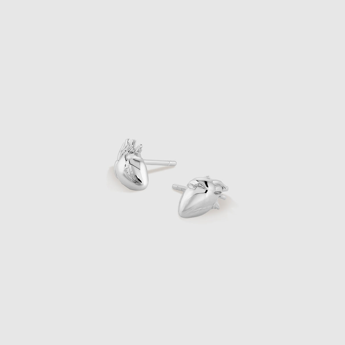 Anatomical Heart Stud Earrings - Silver
