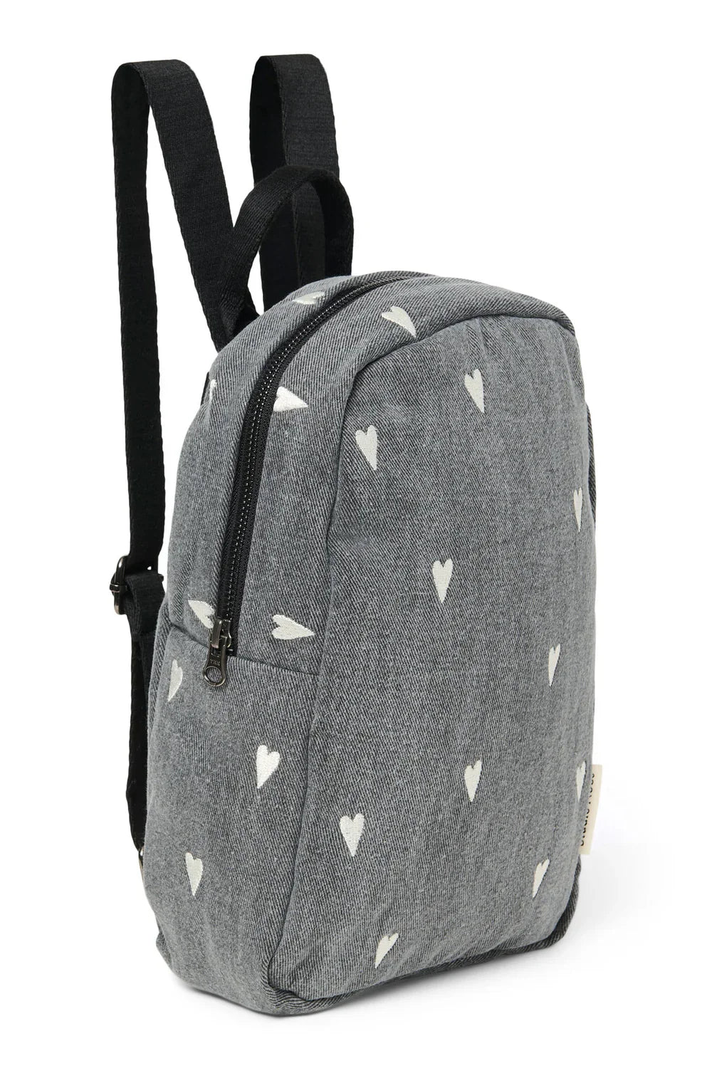Rucksack aus Jeansstoff mit grauen Herzen