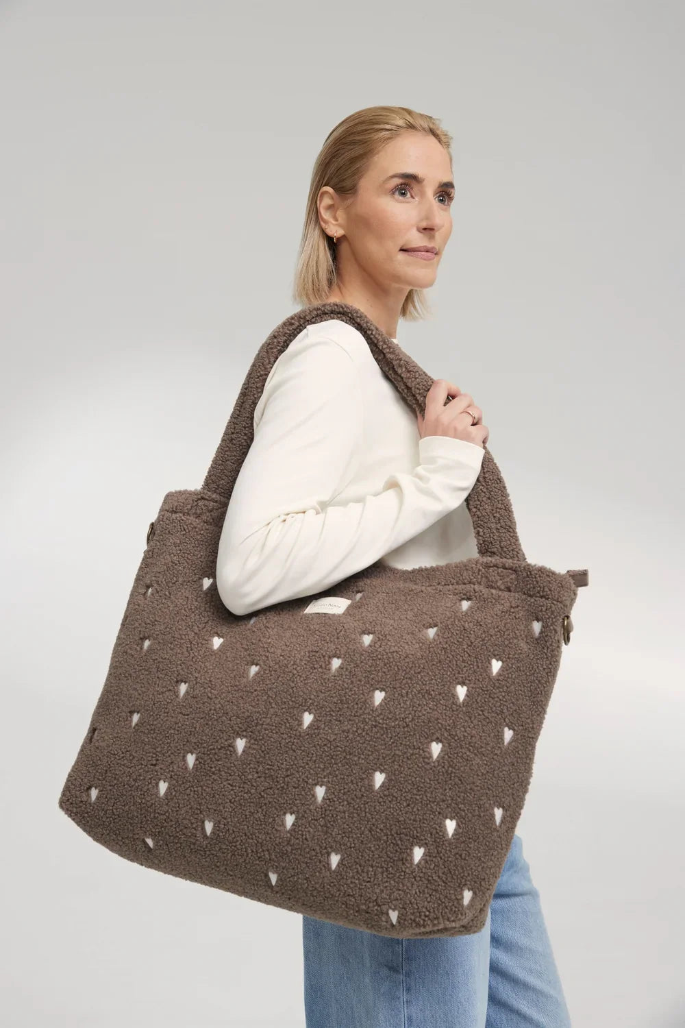 Ecru-Herzen Teddy Wickeltasche