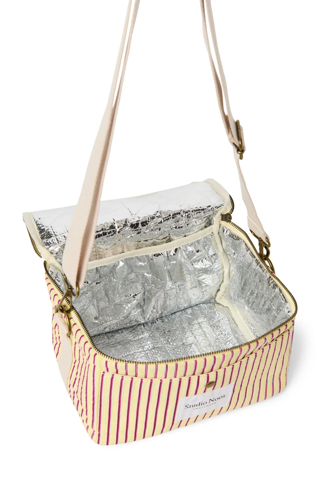 Popeline Gestreifte Kühltasche | Buttergelb
