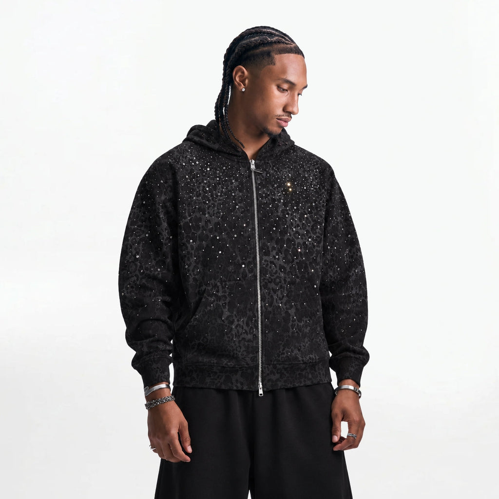 VYBES Black Leopard Zip Up
