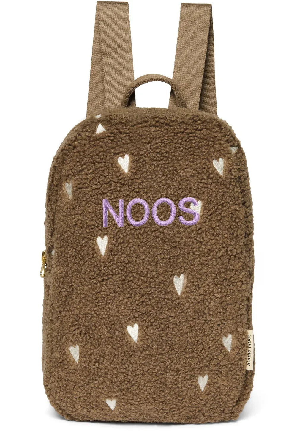 Ecrufarbener Teddy-Mini-Rucksack mit Herzen