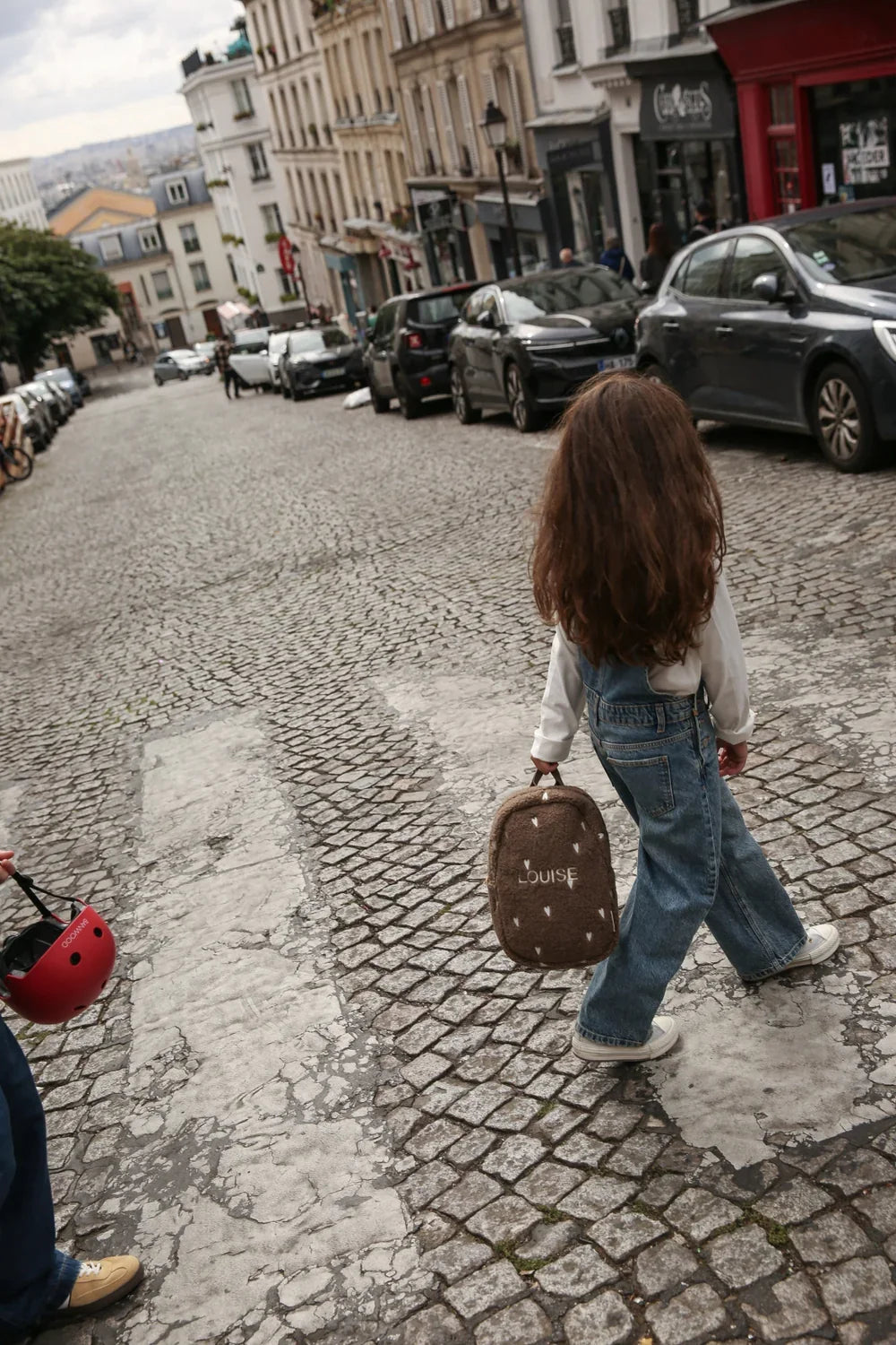 Ecrufarbener Teddy-Mini-Rucksack mit Herzen
