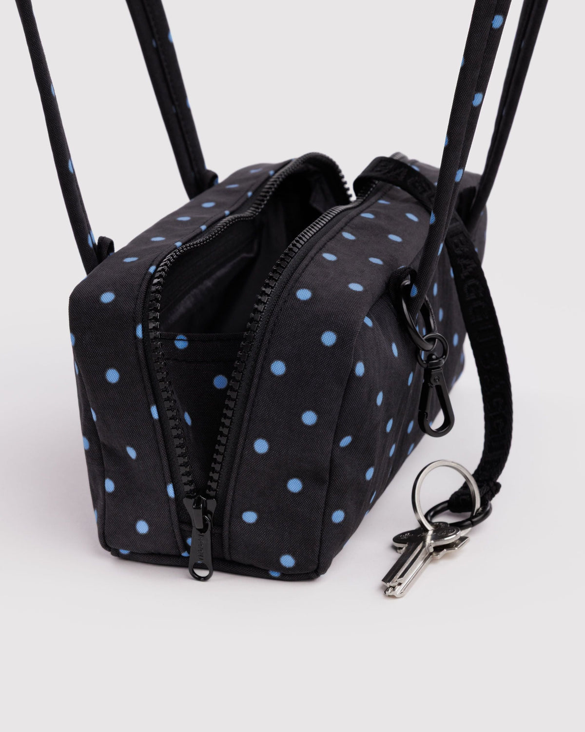 Small Nylon Bowler Bag - Black and Sky Blue Micro Dot - image 4