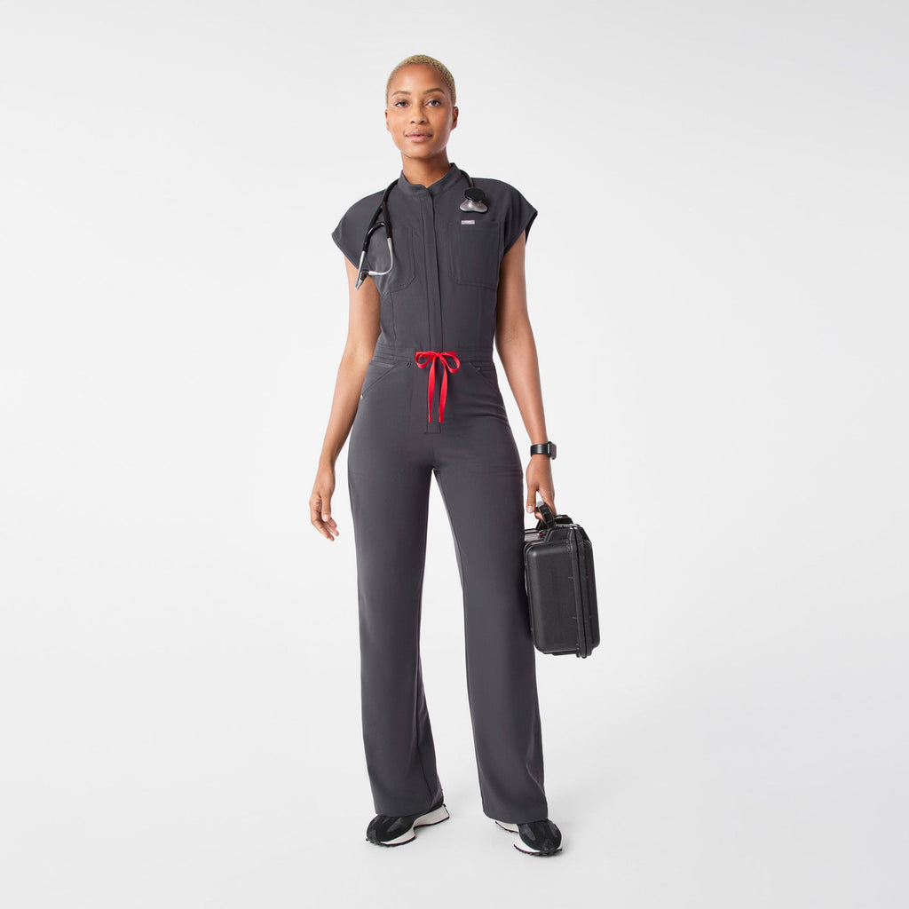 Rafaela Wide-Leg ScrubJumpsuit™ - Charcoal