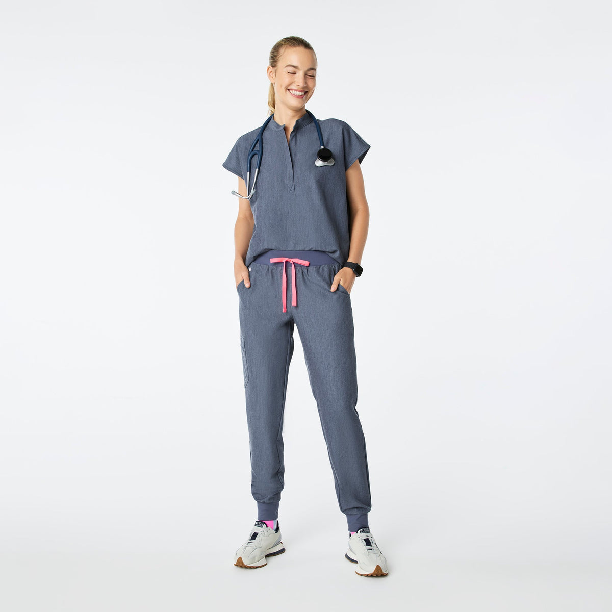 Rafaela Oversized Scrub Top™ - Heather Denim