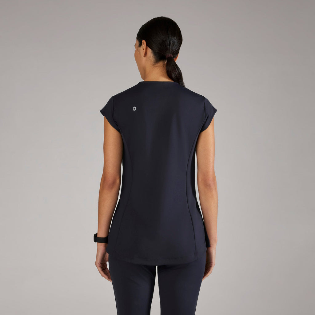 Alma Slim Crewneck Tunic Scrub Top - Navy