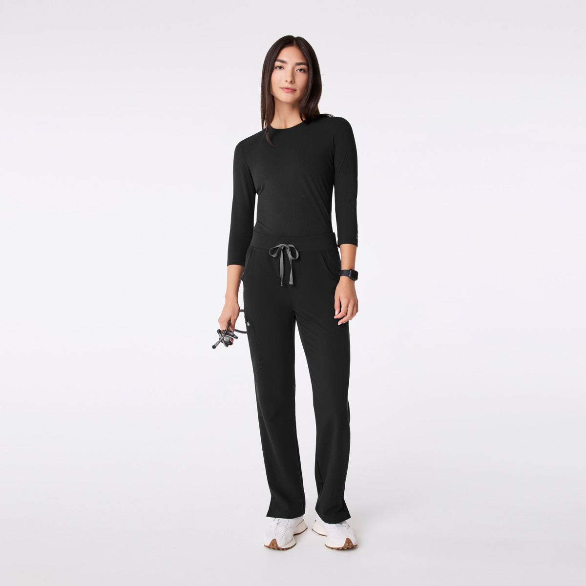 Palmer Ribbed ¾ Sleeve Underscrub - Black