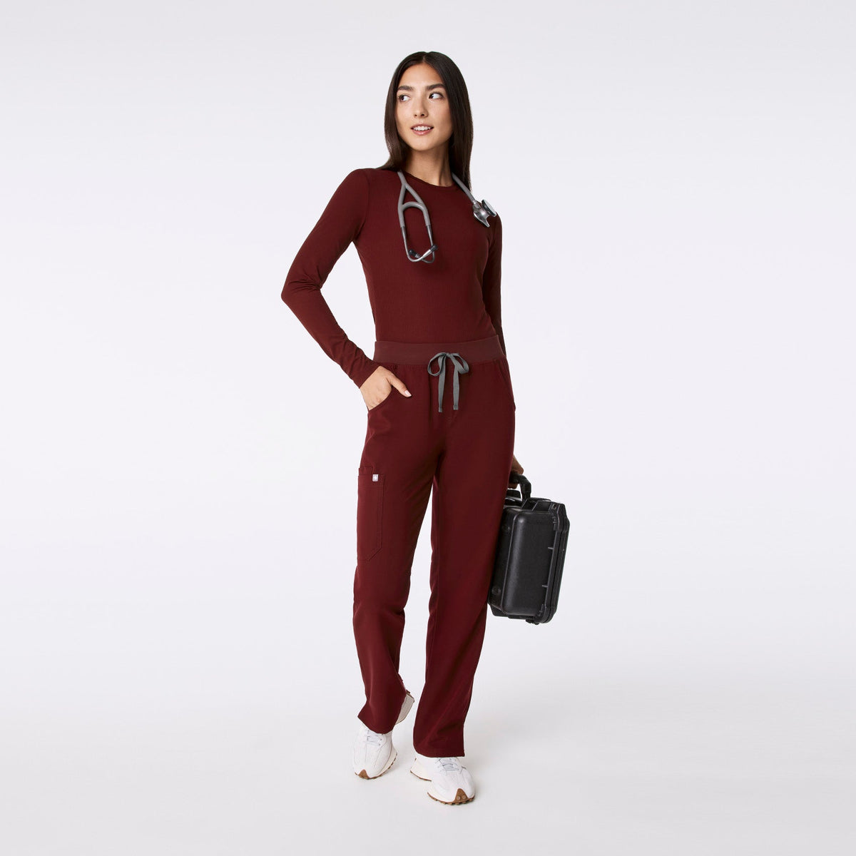 Palmer Ribbed Long-Sleeve Underscrub - Burgundy