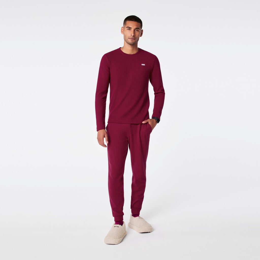 Off-Shift Waffle Crewneck Top™ - Deep Cranberry