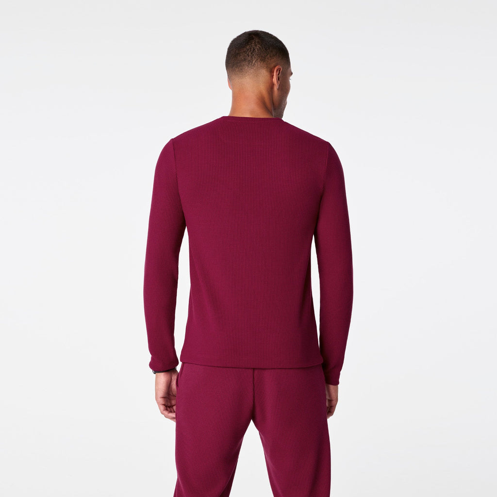 Off-Shift Waffle Crewneck Top™ - Deep Cranberry