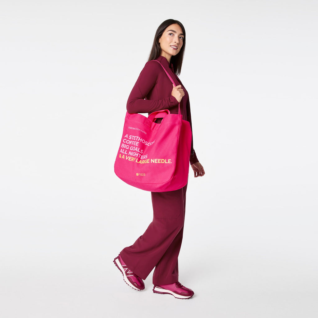 A Very Large Needle Canvas Tote - Shocking Pink