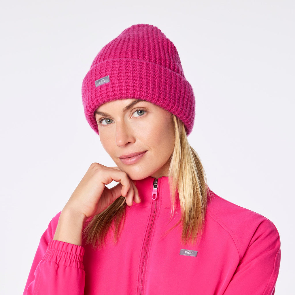 Waffle Beanie - Shocking Pink