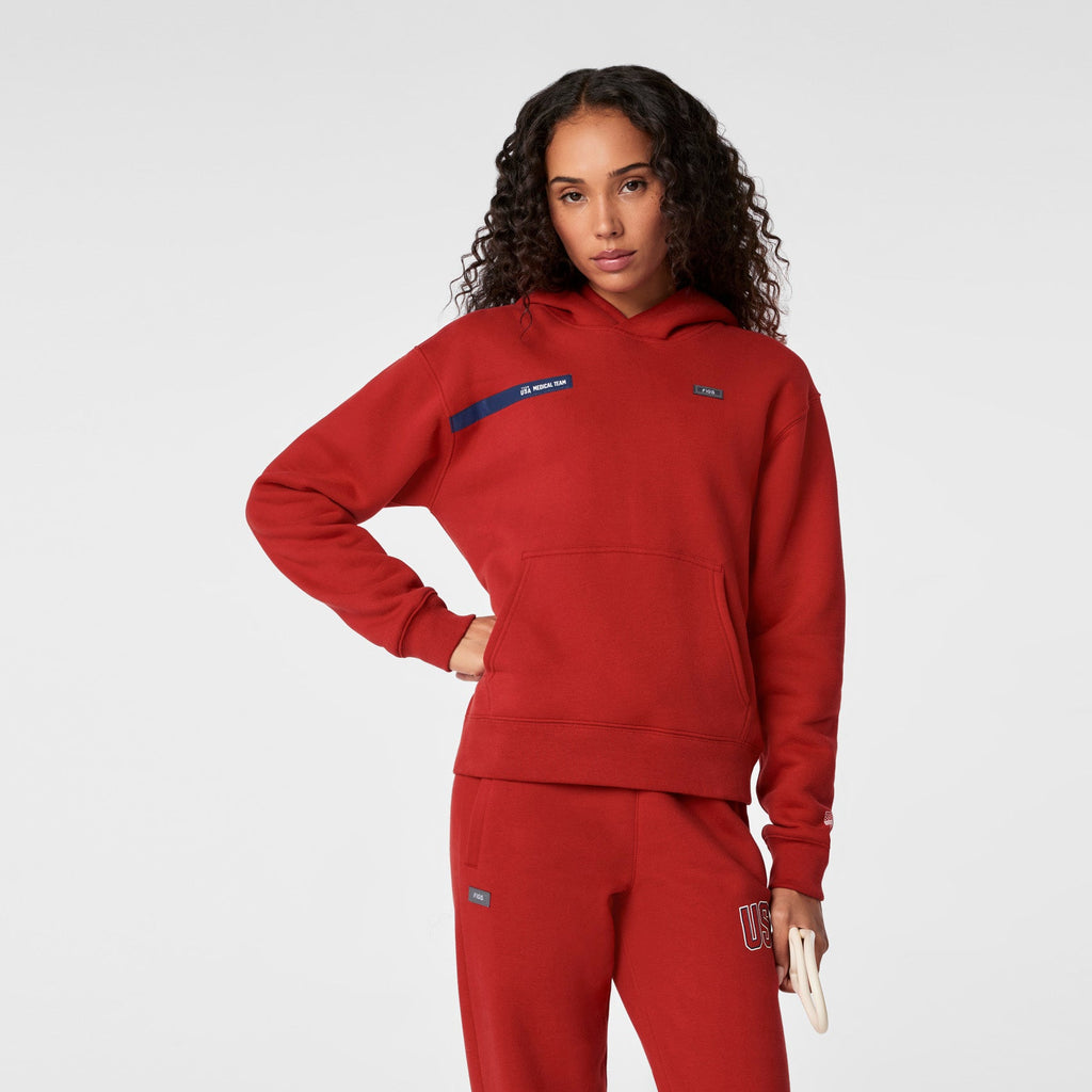 FIGS x Team USA Hoodie Sweatshirt - Team USA Red