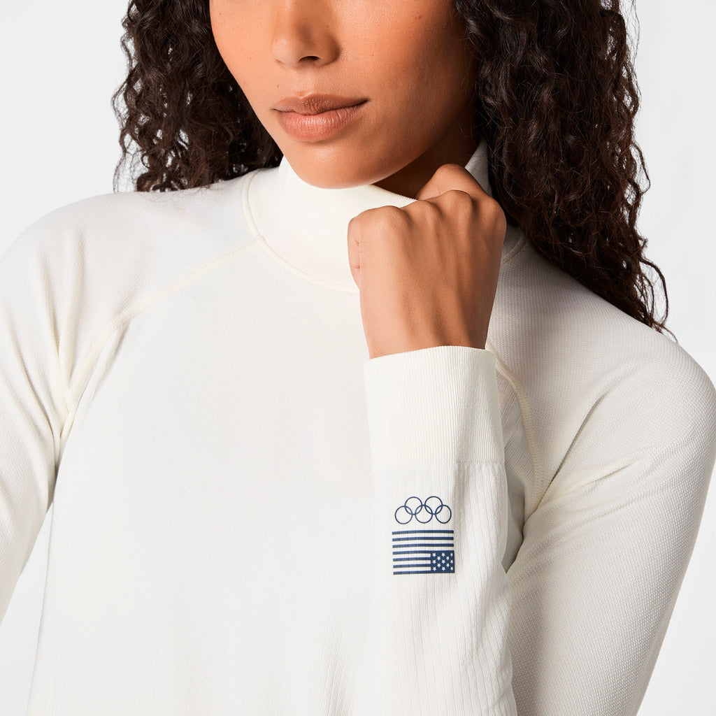 FIGS x Team USA Mock-Neck Long-Sleeve Underscrub - Off White