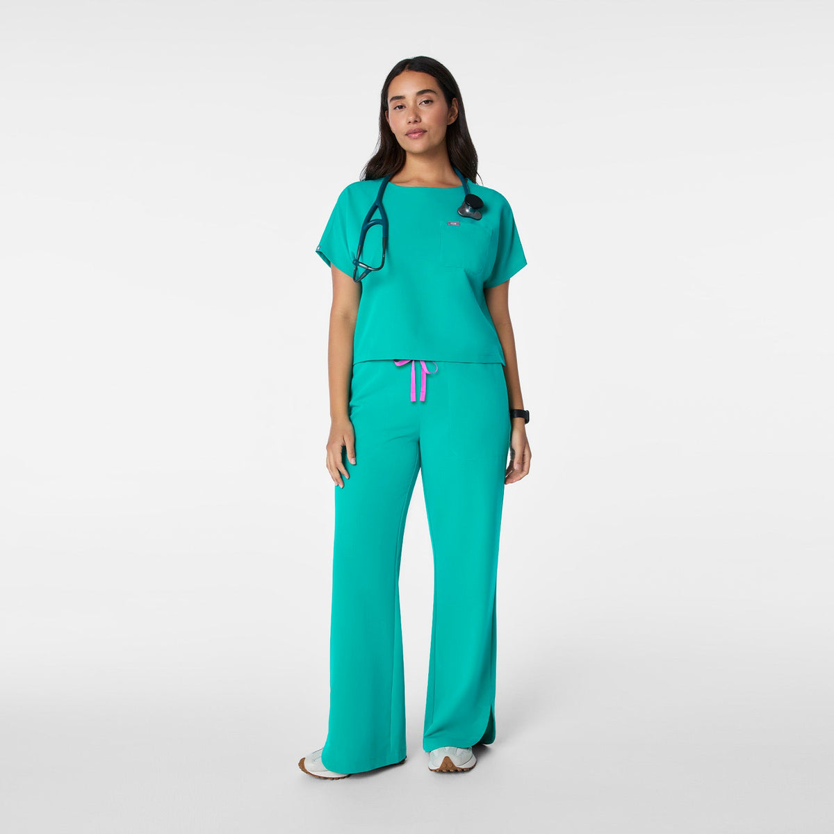 Arua Cropped Crewneck Scrub Top - Lagoon