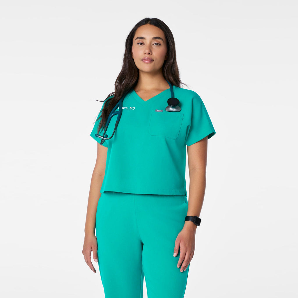 Arua Cropped V-Neck Scrub Top - Lagoon