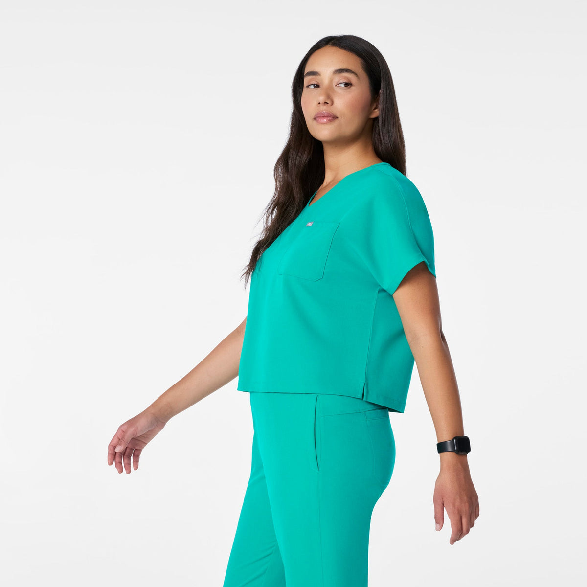 Arua Cropped V-Neck Scrub Top - Lagoon
