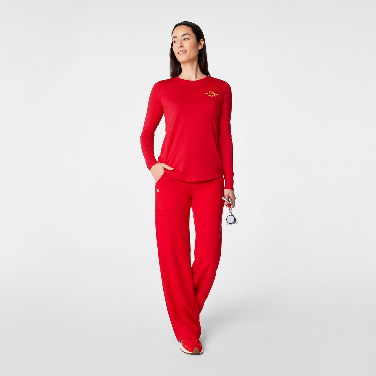 Luck Looks Good on You Long-Sleeve Underscrub - Pop Red
