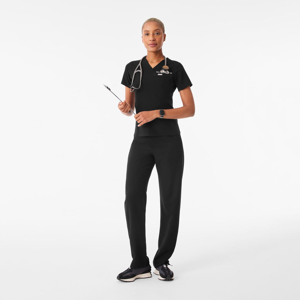 Everly Slim Scrub Top - Black