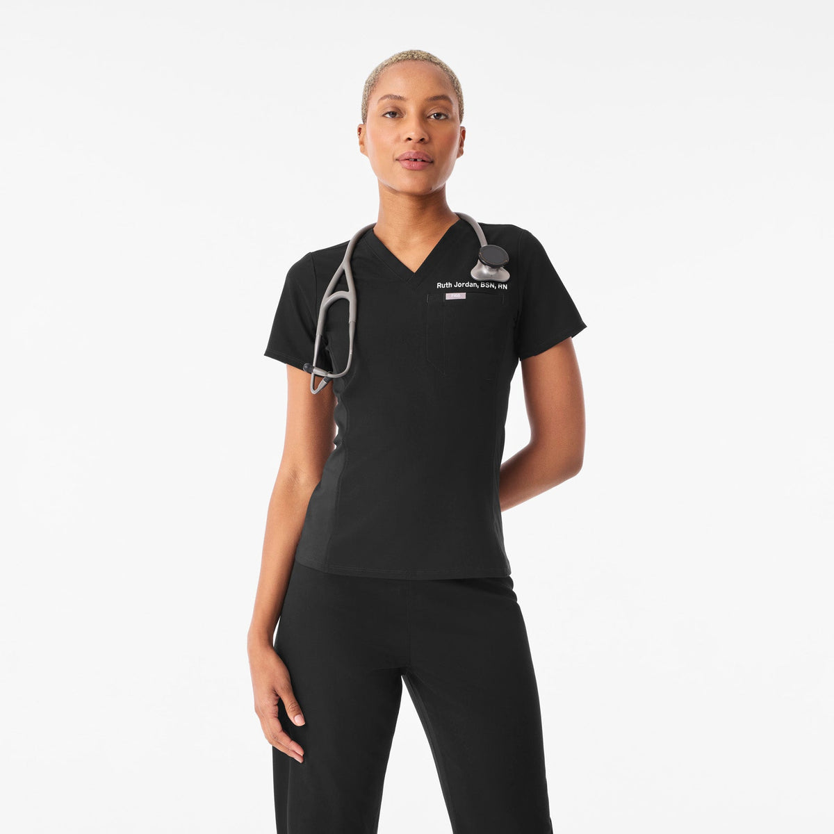 Everly Slim Scrub Top - Black