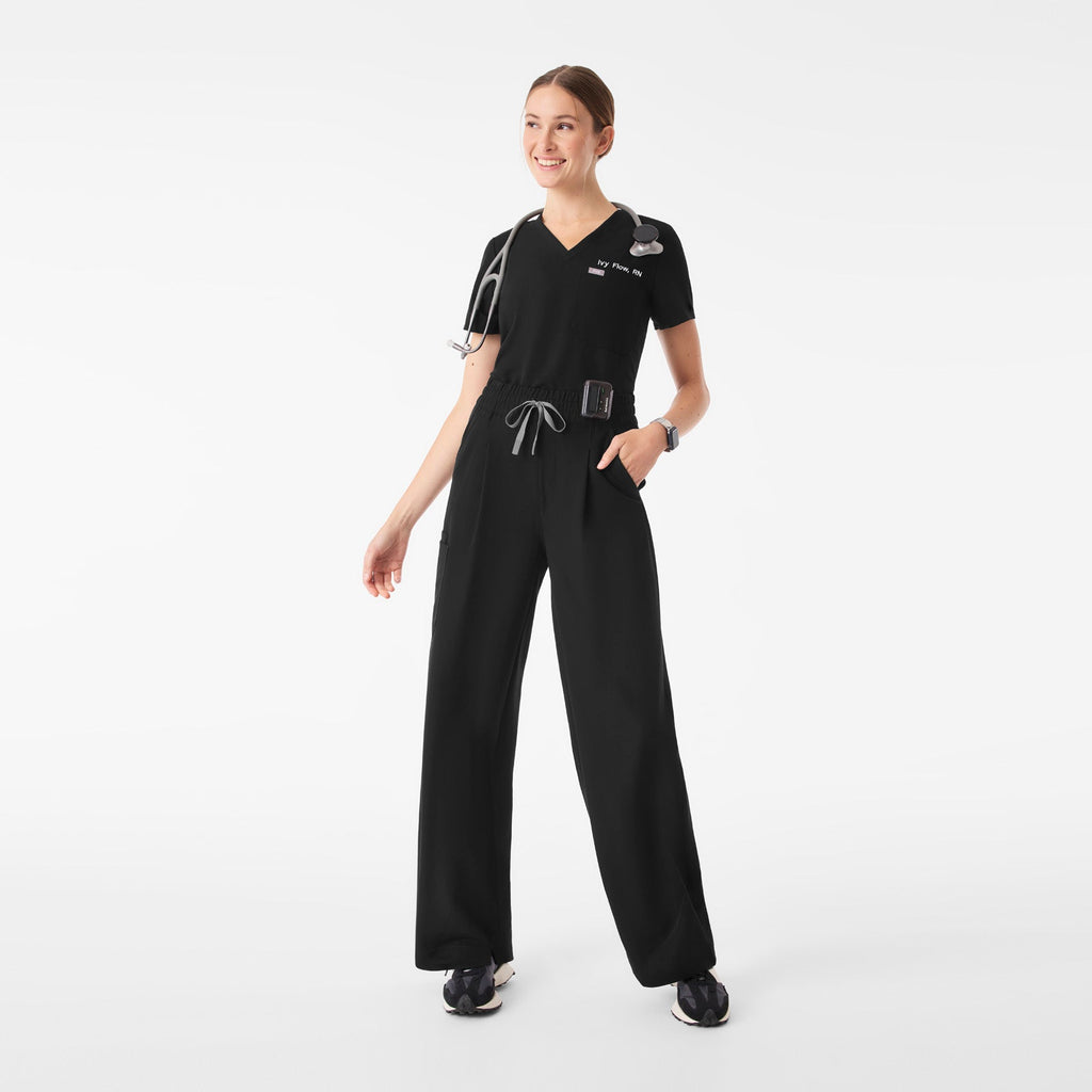 Shelby Ultra-High-Rise Wide-Leg Scrub Pant - Black