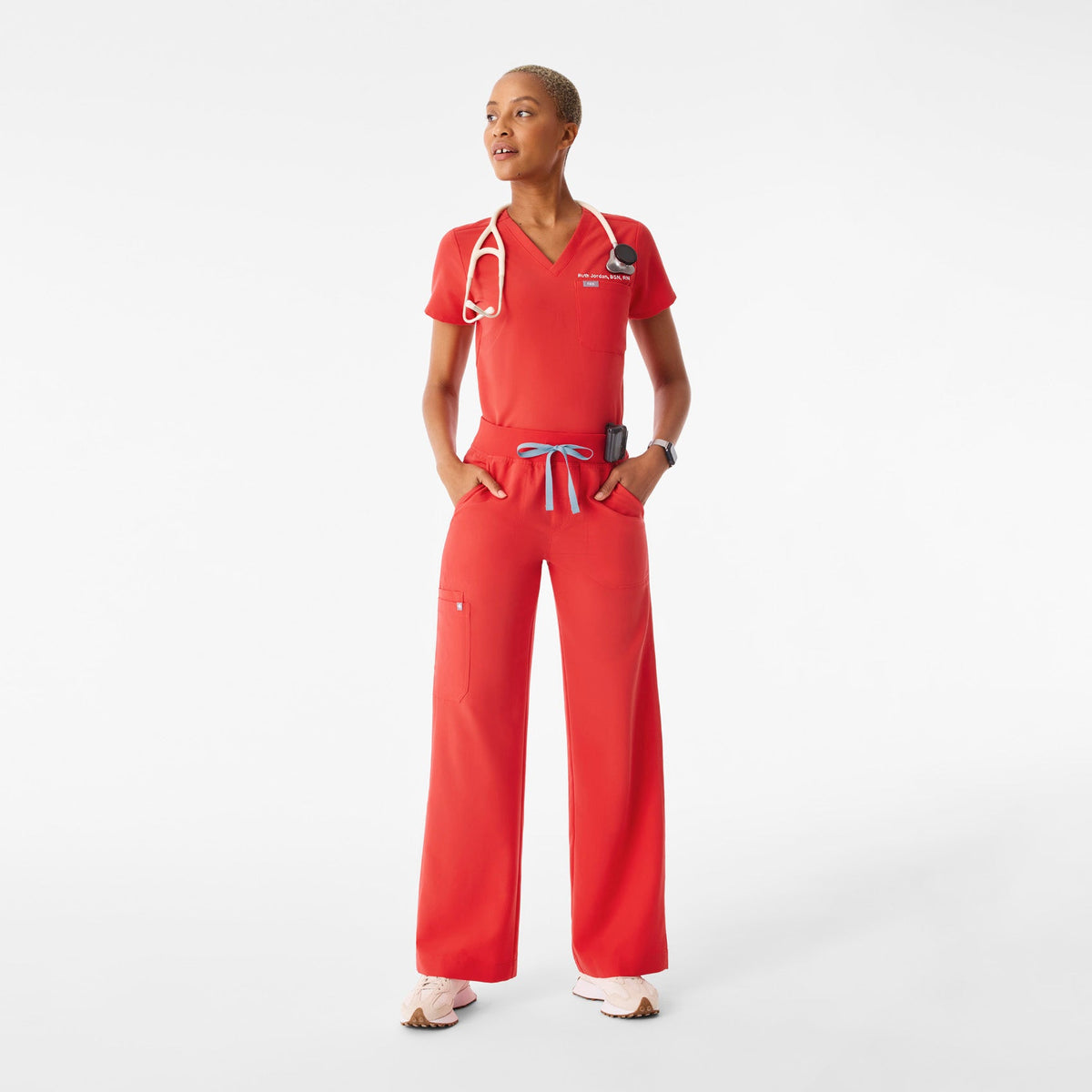 Isabel High-Rise Wide-Leg Scrub Pant - Hibiscus