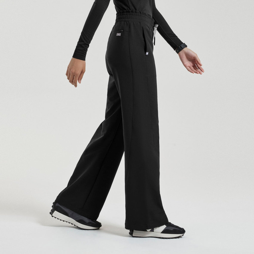 Mina High-Rise Wide-Leg Scrub Pant - Black