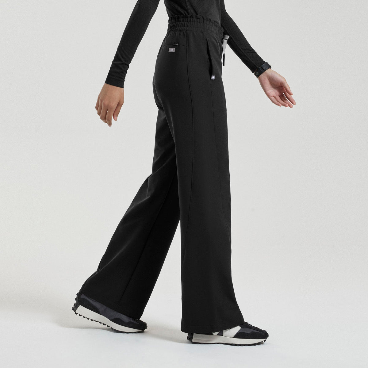 Mina High-Rise Wide-Leg Scrub Pant - Black