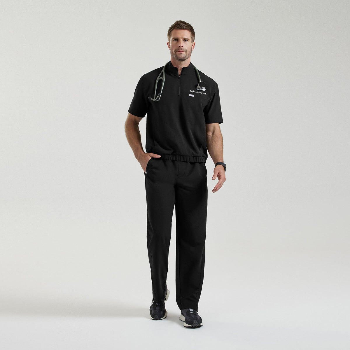 Quincy Mock-Neck Scrub Top - Black
