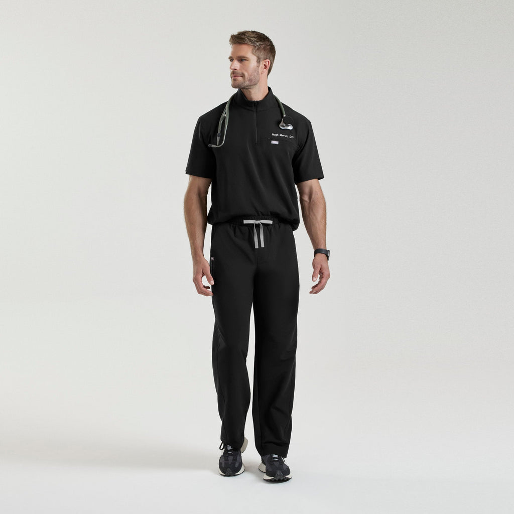 Quincy Mock-Neck Scrub Top - Black