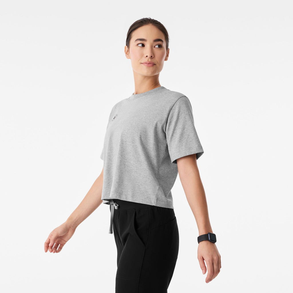 Born in LA Cropped Short-Sleeve Tee - Heather Grey