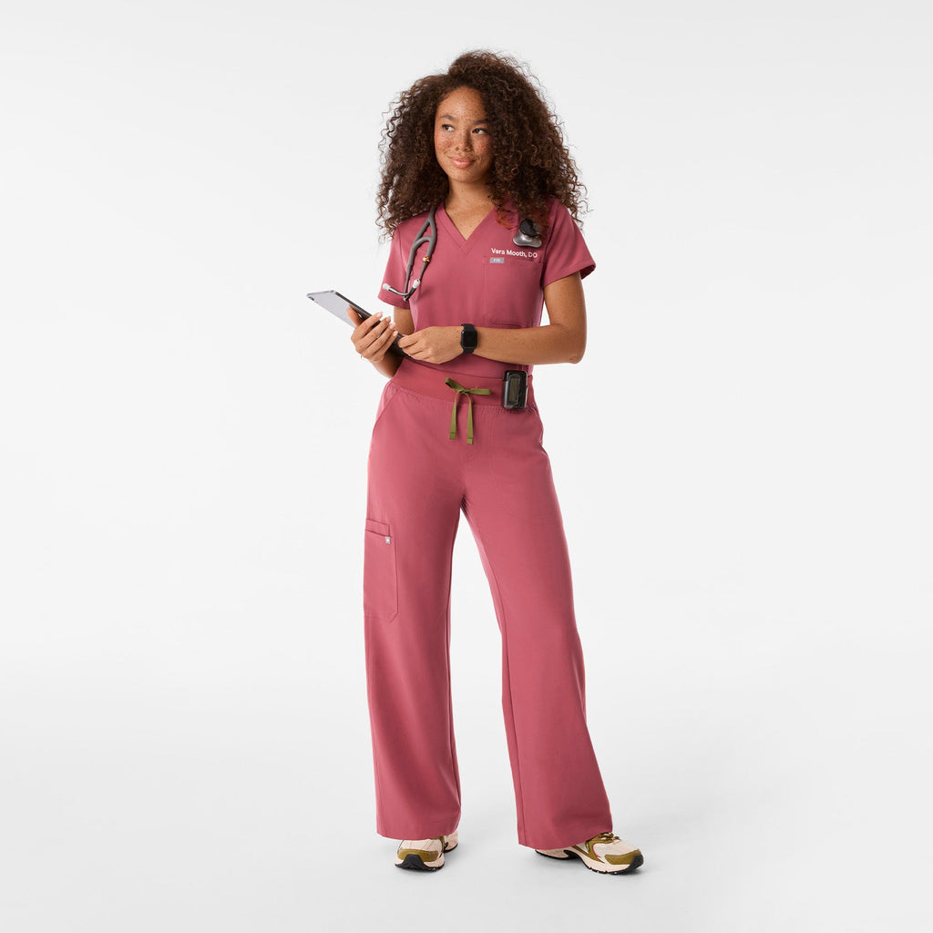 Isabel High-Rise Wide-Leg Scrub Pant - Berry Spice