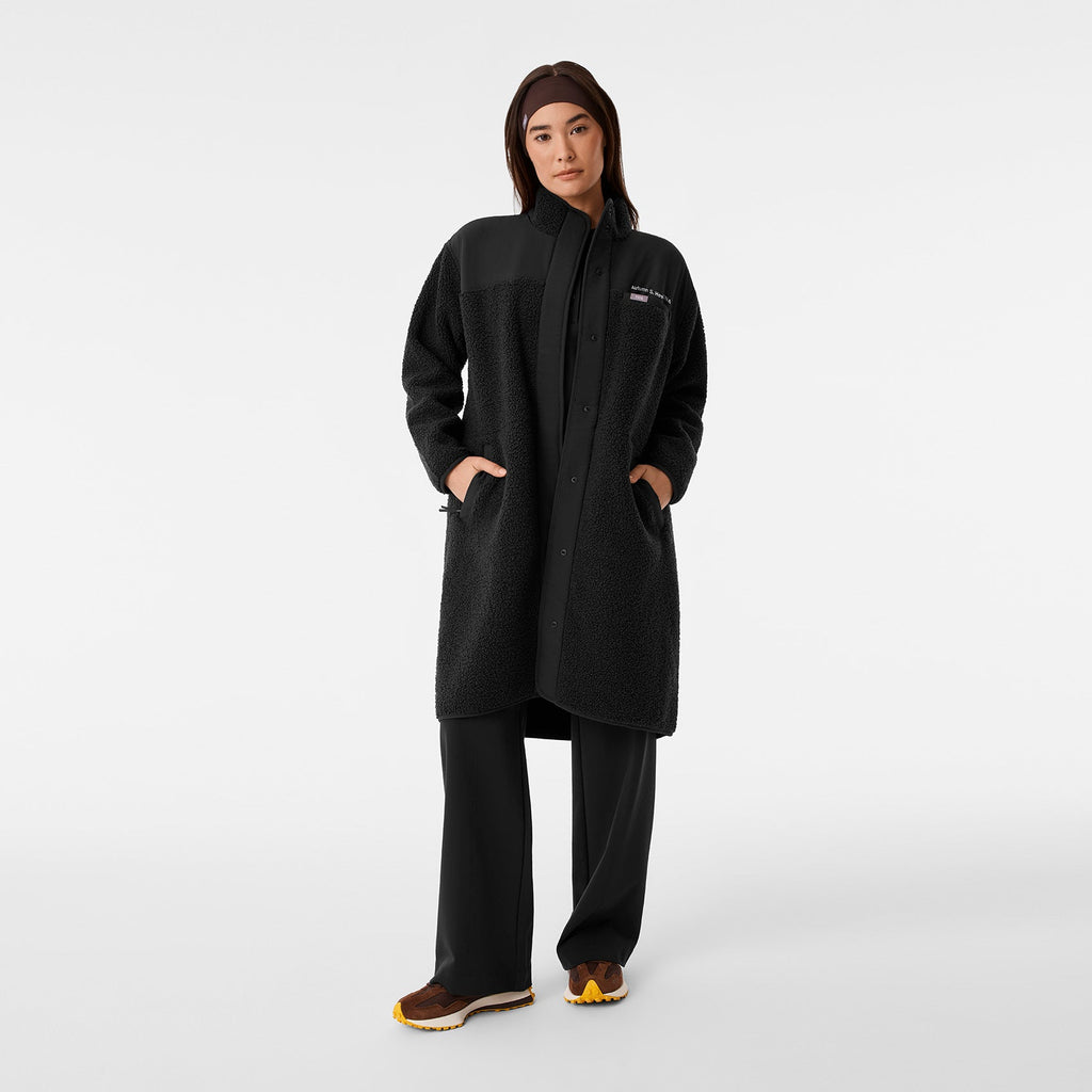 Bouclé Long Coat - Black