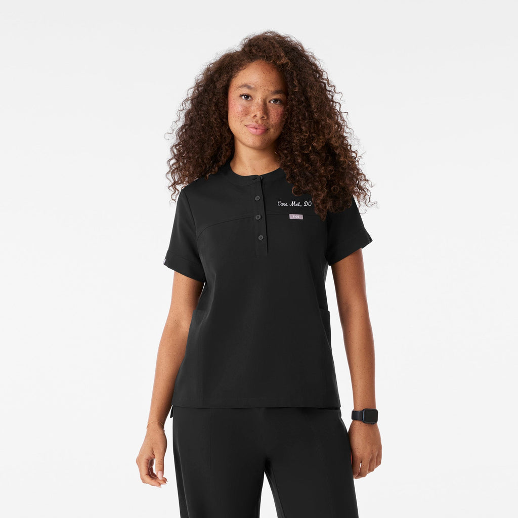 Florence Henley Short-Sleeve Scrub Top - Black