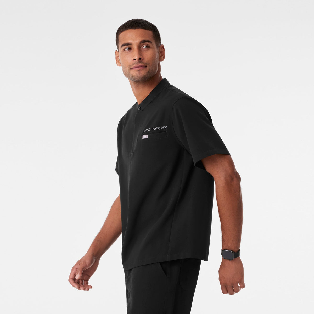 Niles Henley Short-Sleeve Scrub Top - Black
