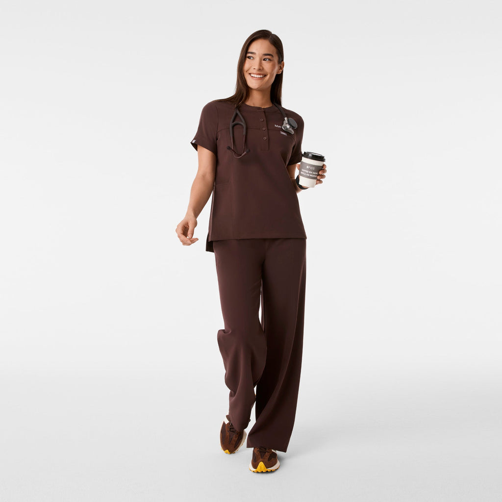 Florence Henley Short-Sleeve Scrub Top - Espresso