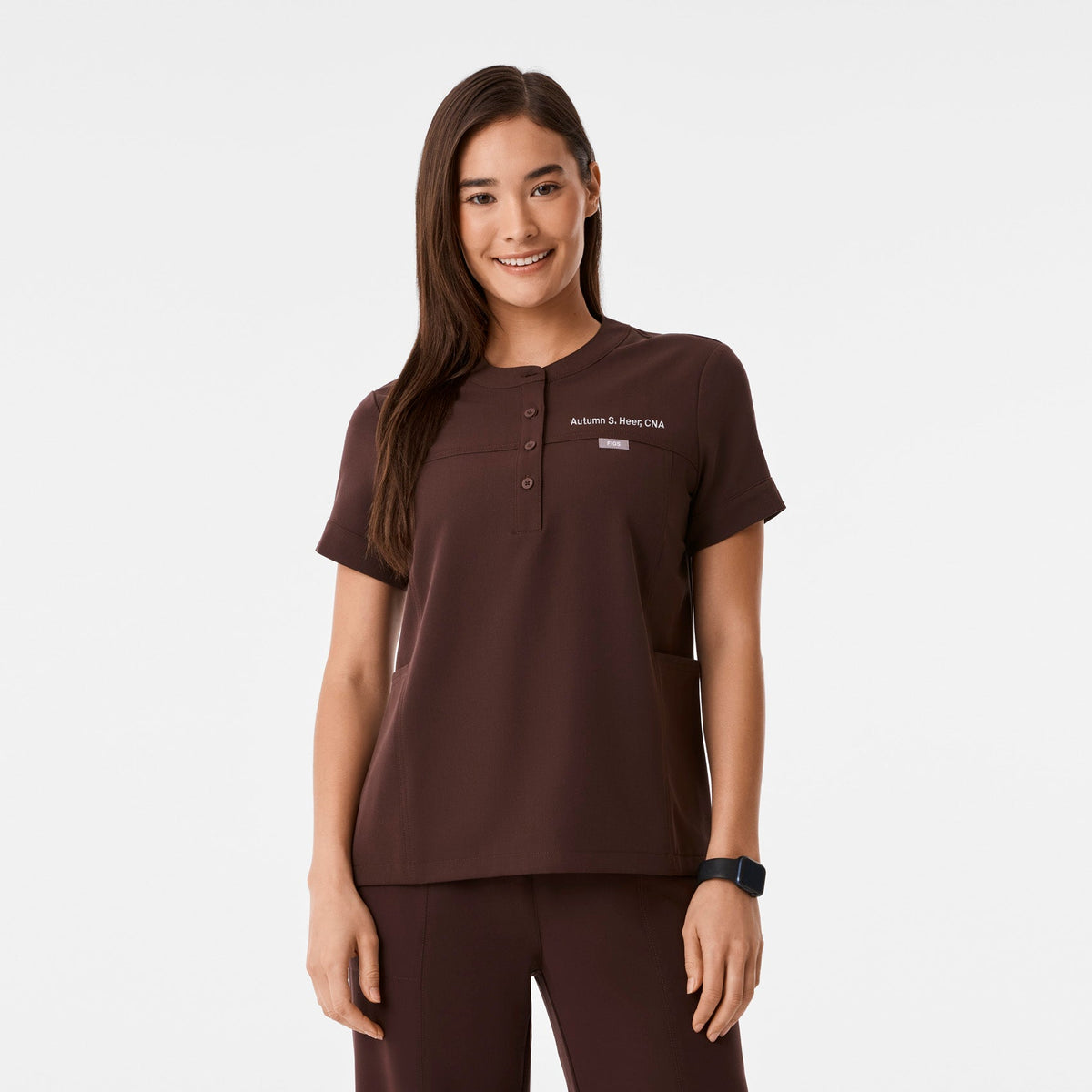 Florence Henley Short-Sleeve Scrub Top - Espresso