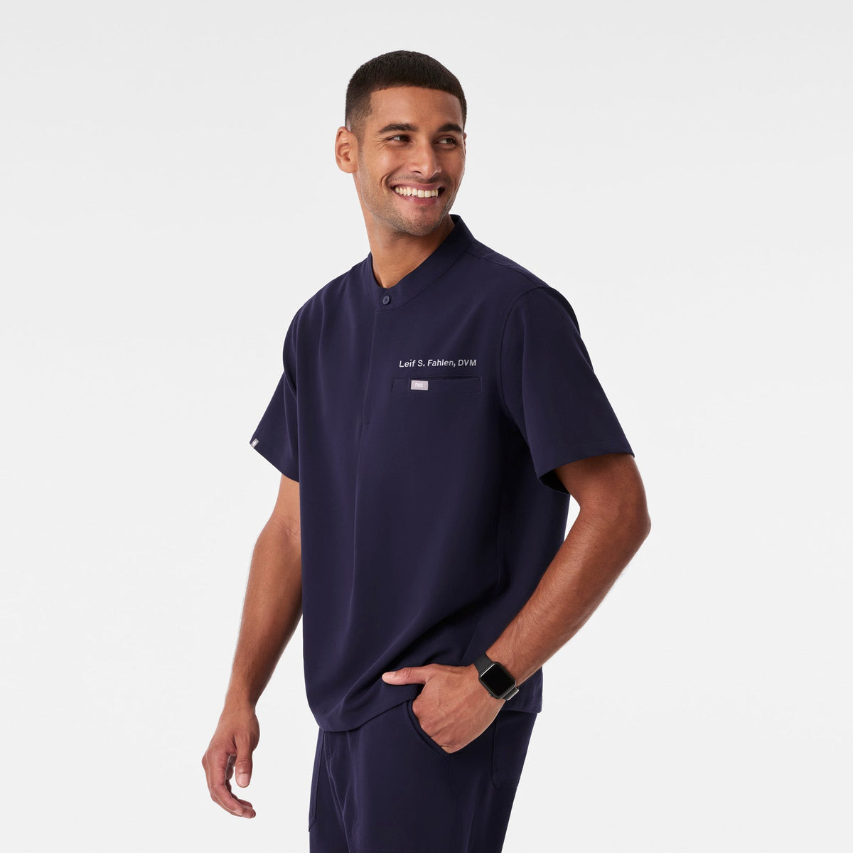 Niles Henley Short-Sleeve Scrub Top - Navy