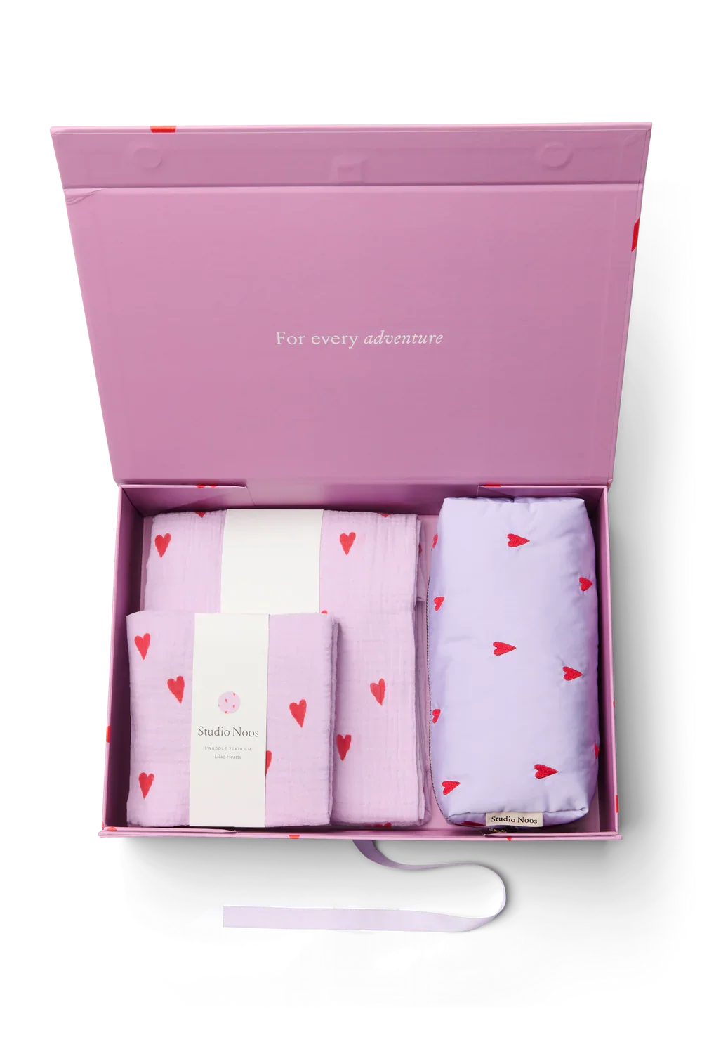 Essential geschenkset voor pasgeborenen - Paarse hartjes