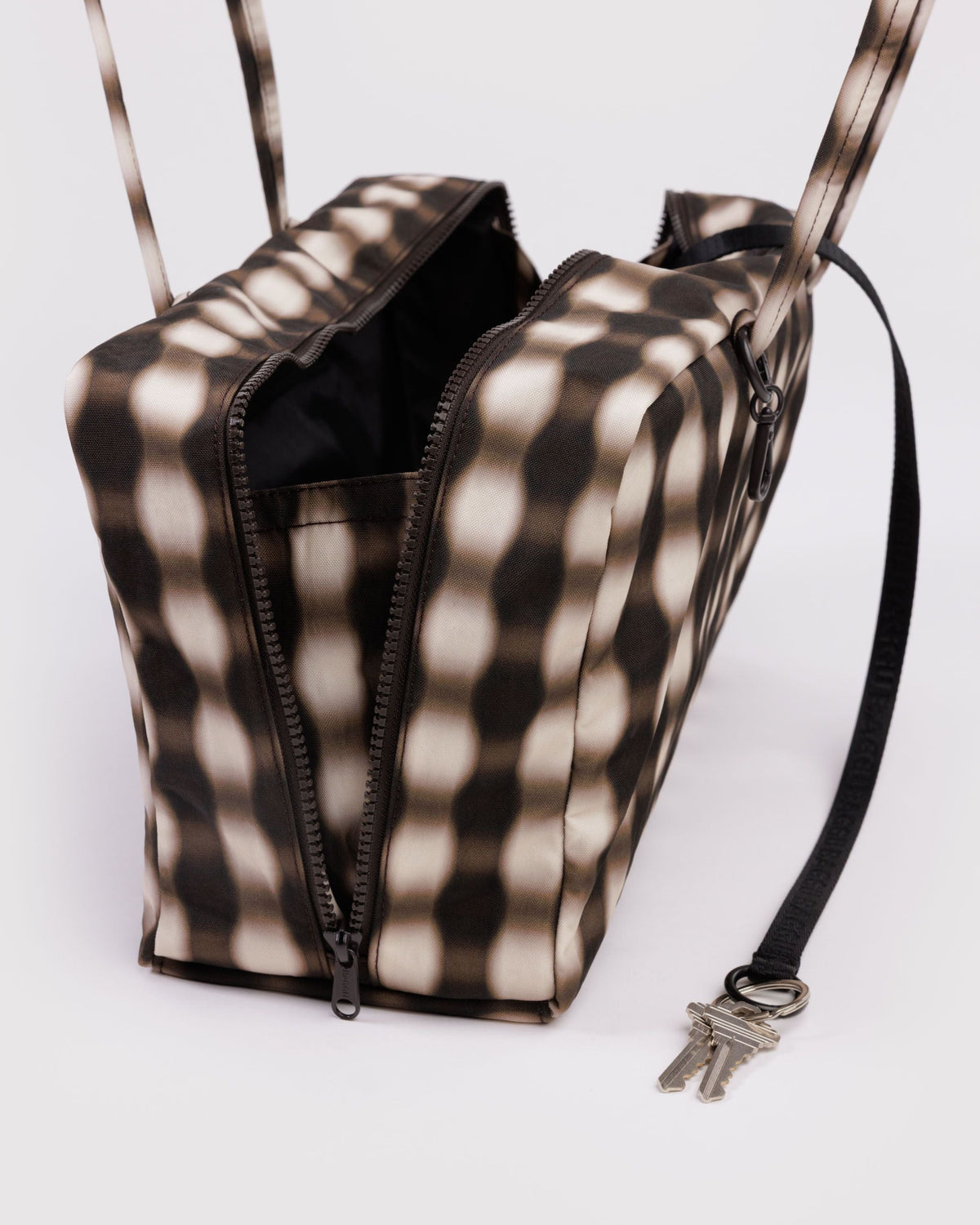 Medium Nylon Bowler Bag - Blurred Gingham Brown - image 4