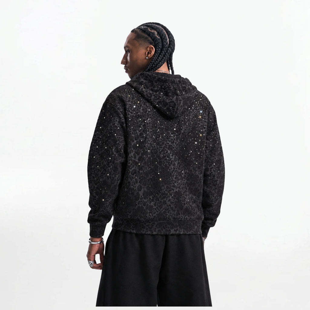 VYBES Black Leopard Zip Up