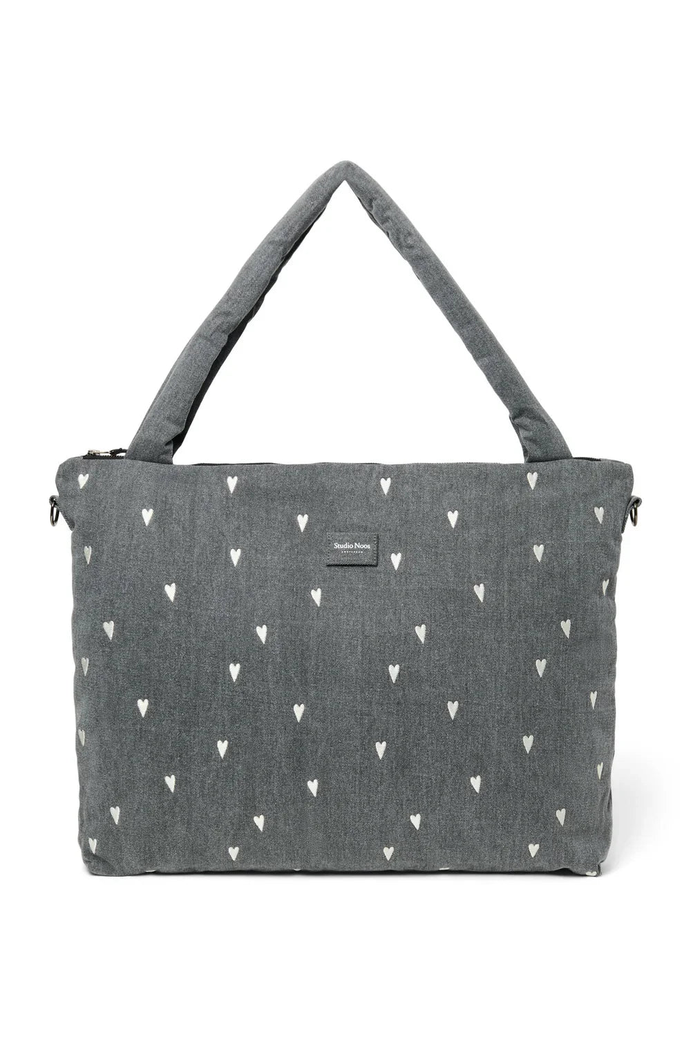 Grey Hearts Denim Diaper Bag