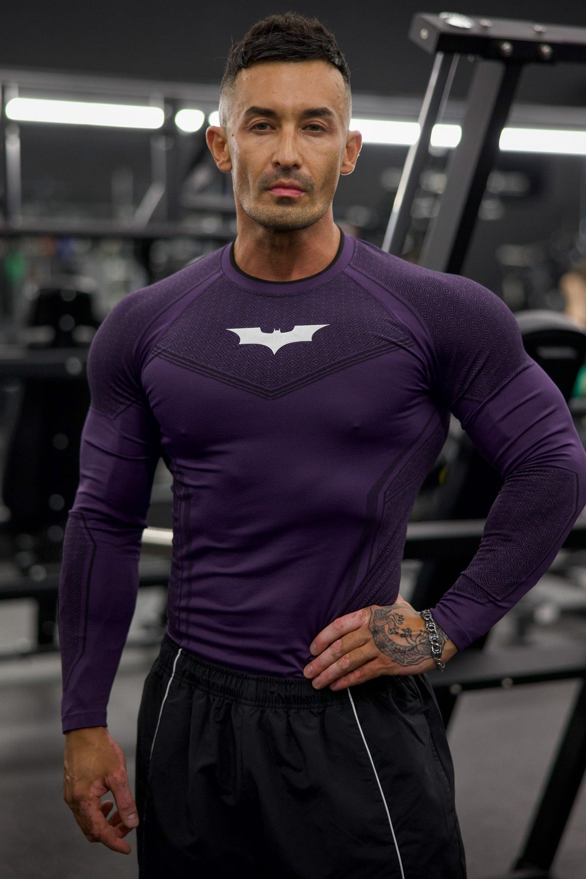 8004 - Batman T-shirts de compression à manches longues - Édition limitée violette - UNIQUEMENT SUR L'APPLICATION
