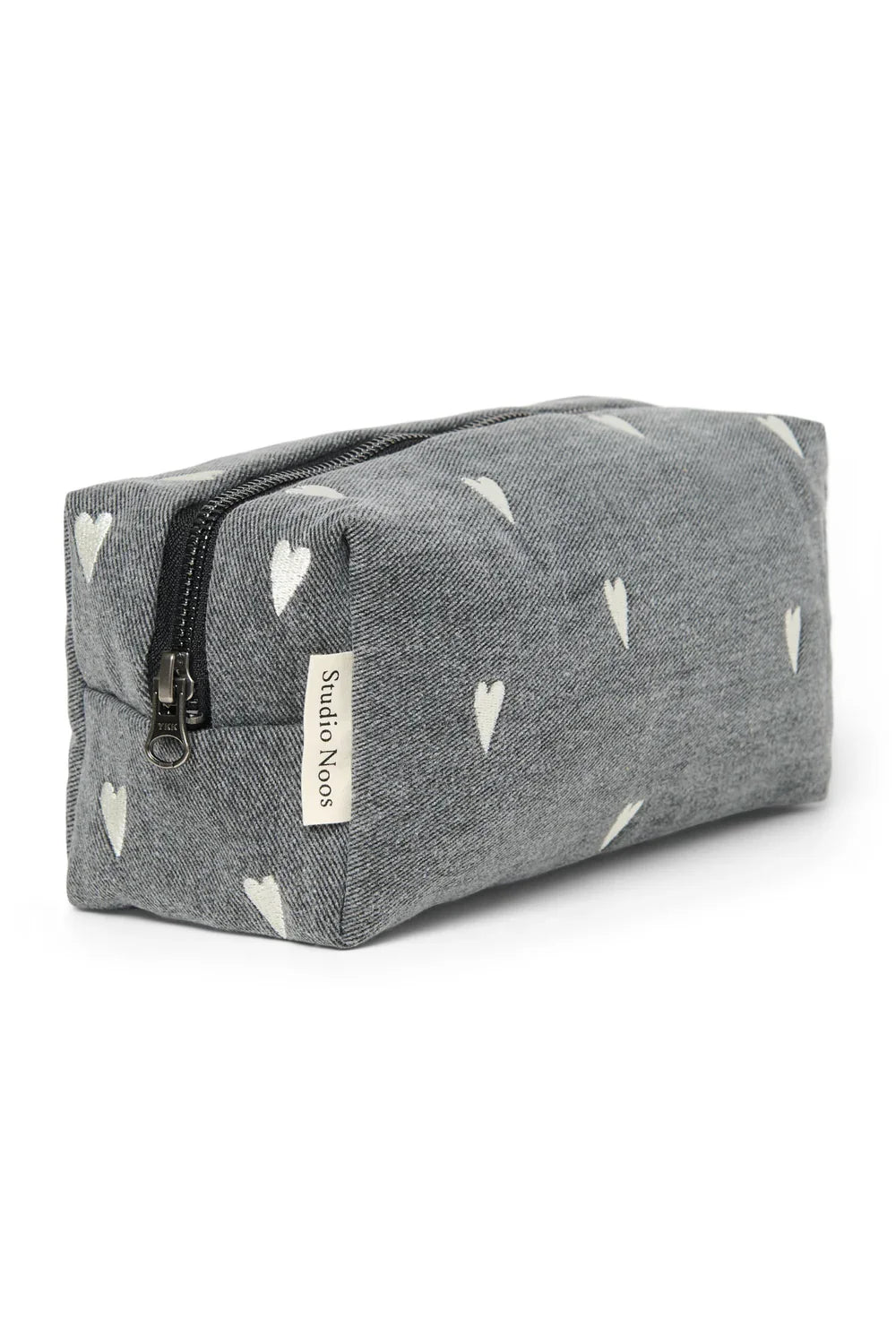 Grijze denim etui met hartjes