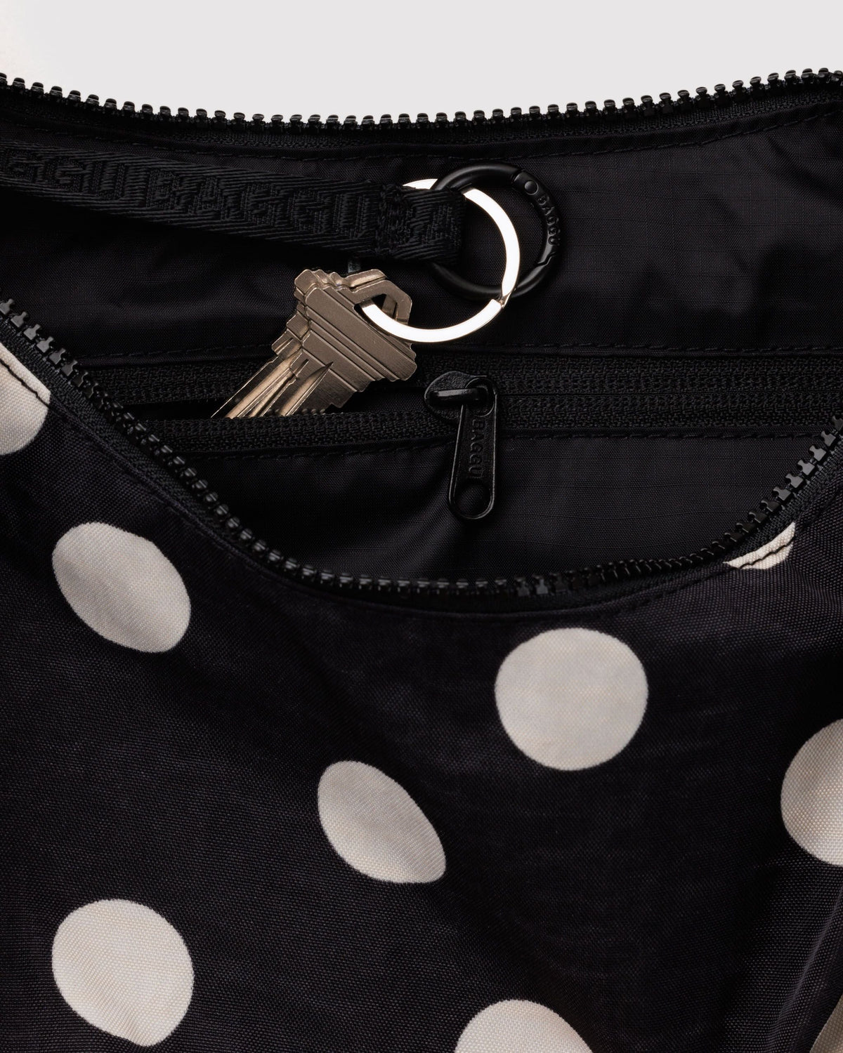 Medium Nylon Crescent Bag - Black and Cream Polka Dot - image 3