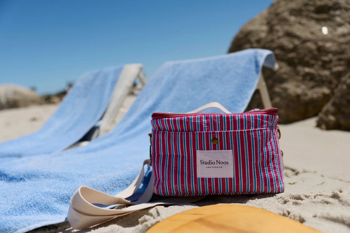 Kühltasche aus gestreiftem Popeline | Himbeere