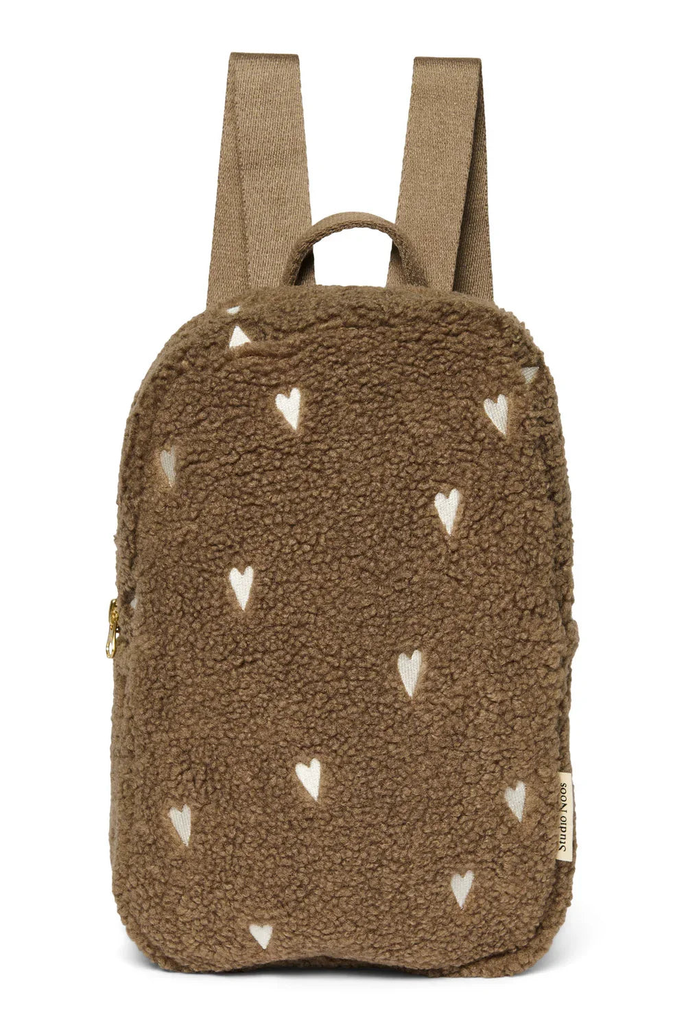 Ecrufarbener Teddy-Mini-Rucksack mit Herzen