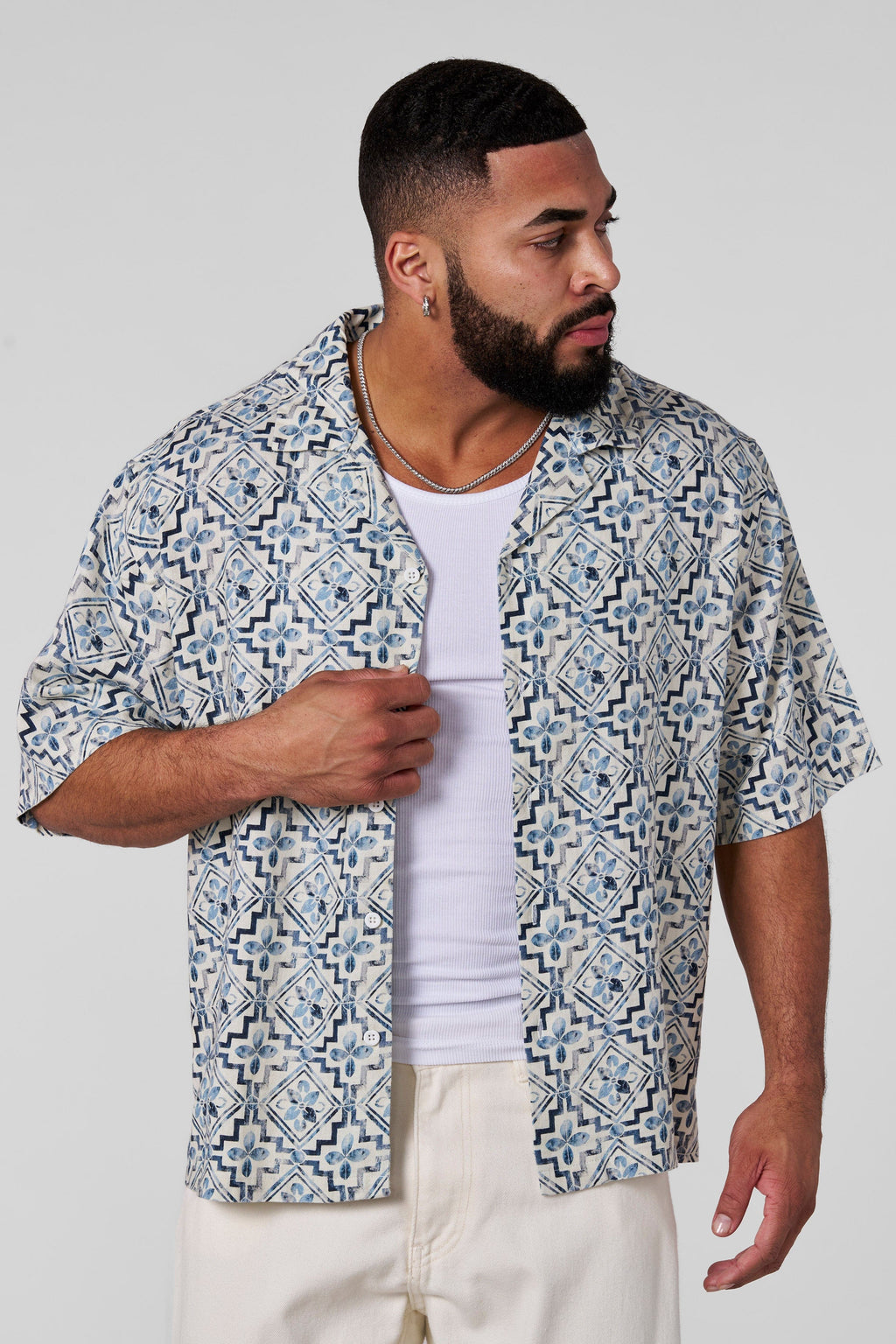 4093 - Chemises boutonnées en lin Mosaïque